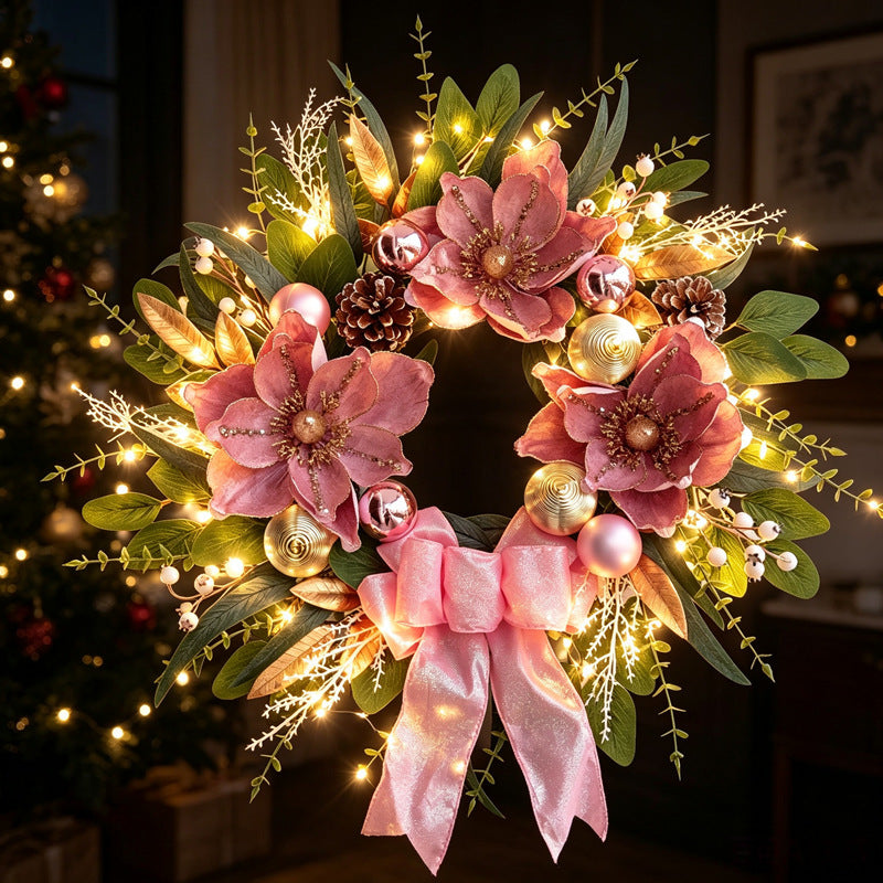 Pink Christmas Wreath Door Hanging Decoration