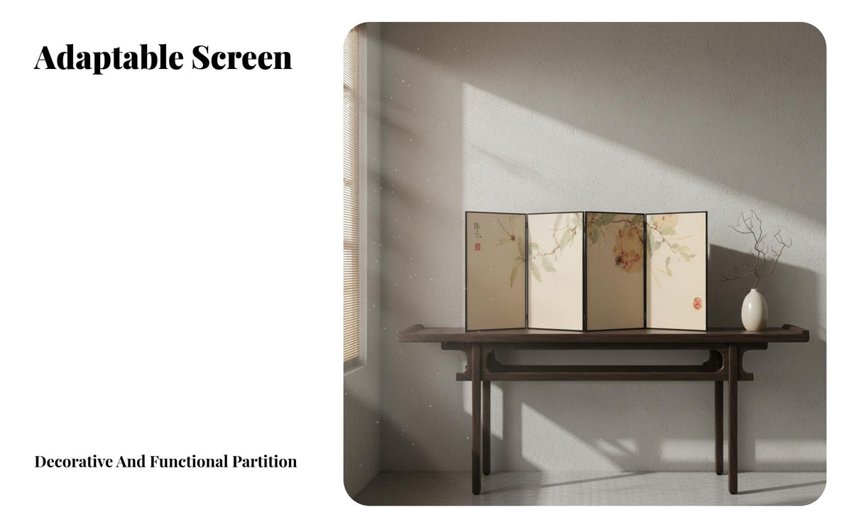 Chinese Landscape Folding Screen Foldable Design Room Divider Mobile & Portable House Decoration for Homeowners, Renters, Bedroom, Restaurant, Desktop