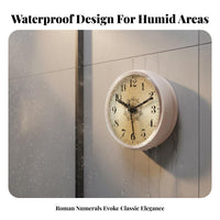 Fog-Proof Waterproof Bathroom Clock Non-Ticking Retro Roman Numeral Clock Vintage Design for Kitchen, Refrigerator