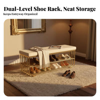 Luxurious Design Upholstered Shoe Rack Bench Padded Seat paded Rack Bench adaptable Use Entryway Seating Multi-Purpose for Apartment Dwellers, Homeowners, Hallway, Mudroom, Bedroom, Living Room