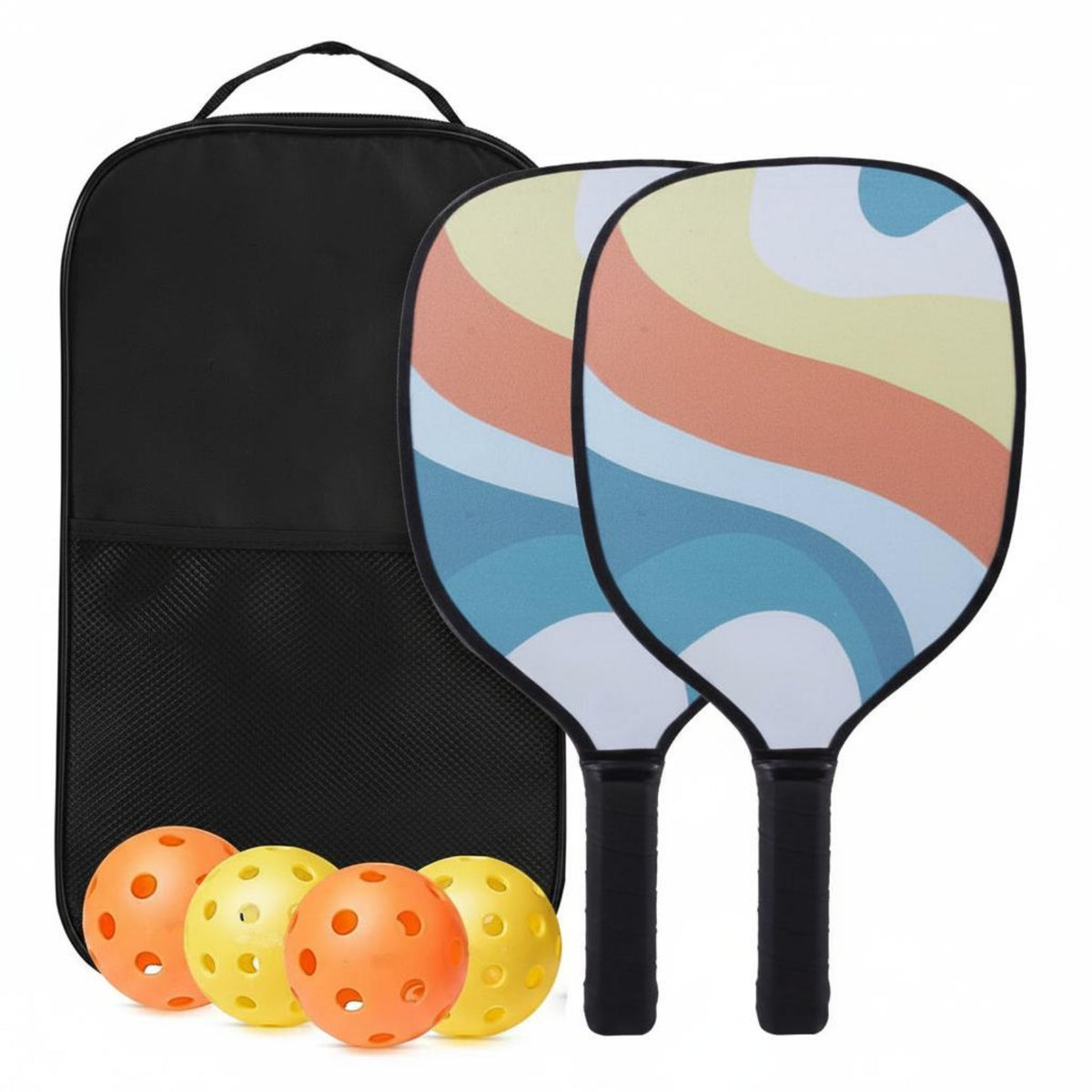 Includes Carrying Bag 2 Player Pickleball Set Colorful Wavy Design Pickleball Racket Set for Beginners