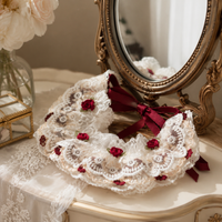 Red Floral Lace Pet Neck Accessory, Handmade Embroidery Pet Supplies, Princess Design Flower Decoration for Special Occasions