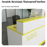 Waterproof and Wear-Resistant Modern Reception Desk Long-Lasting Construction Glossy Finish Reception Desk Large Storage Space Marble Pattern Money Ier Counter Lockable Drawer for Receptionists, Salon Owners, Office Managers, Retail Shop, Lobby