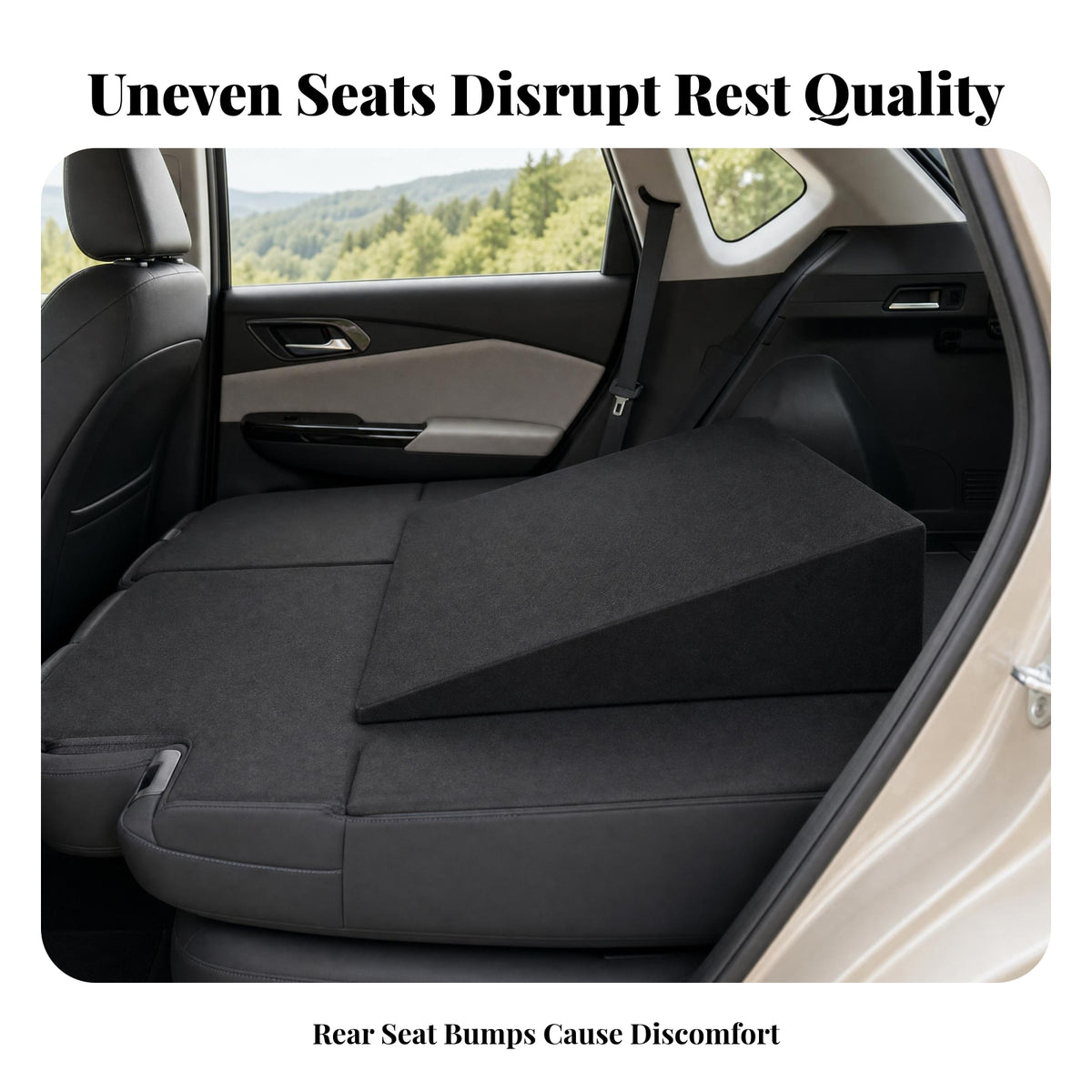 Sloped Rear-Seat Leveling Wedge Pad Textile Cover Car Seat Leveling Pad Rectangular Black