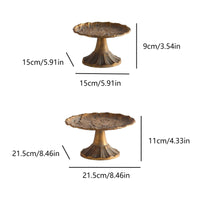 2 Pieces Pedestal Tray Antique Aged Metal Round Tray Leaf-Like rims House Decorative Touch