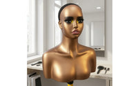 Realistic Mannequin Head with Shoulders Bald Mannequin Head with Shoulders Bronze Hairpiece Display Stand for Jewelers, Cosplayers