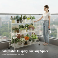 Multi-Layer Design 3-Tier Rolling Plant Trolley 360° Swivel Wheels Flower Rack Sturdy Frame Garden Supply Large Capacity for Gardening Enthusiasts, Event Planners, Balcony, Living Room, Indoor, Wedding