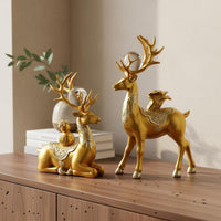 2 Pieces Light Luxury Design Aesthetic Resin Deer Statue Set Auspicious Gift Resin Deer Sculpture Set Luxurious Design for Entrance Hall
