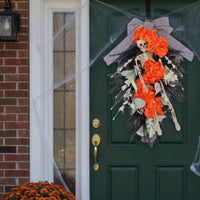 Skeleton Wreath Black Wreath with Bow Door Hanging Decoration Easy to Hang Skeleton Hanging Decor Lightweight for Porch