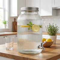 Drink Dispenser and Beverage Dispenser with Stand, 6L Glass Dispenser for Home Bar, Beer Dispenser with Tap for Iced Tea and Glass Water, 6L