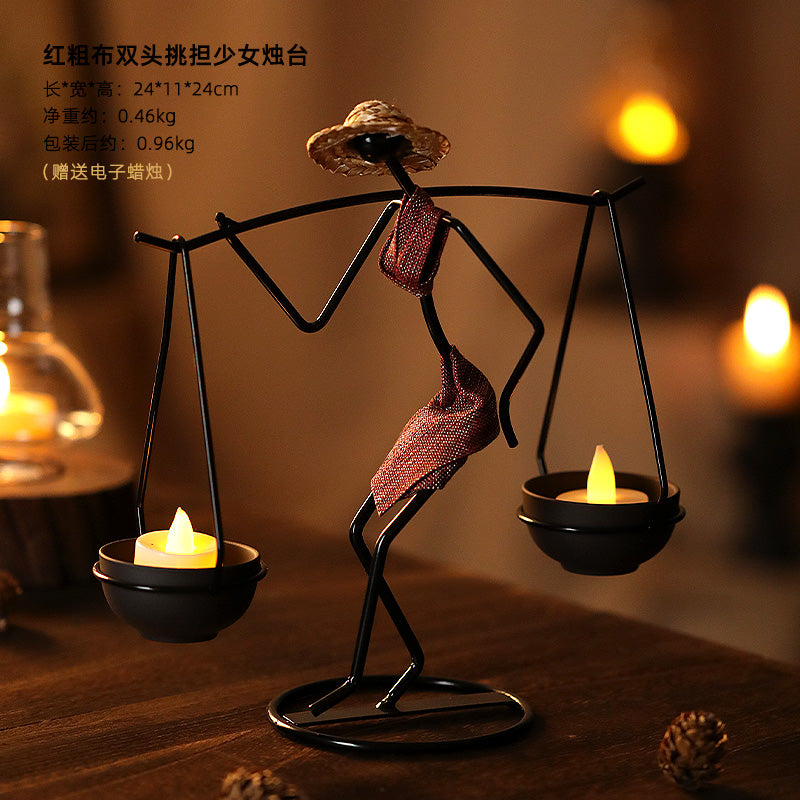 复古铁艺烛台蜡烛摆件欧式创意小金属烛光装饰桌浪漫晚餐布置道具