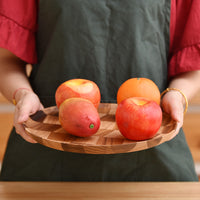 Round Wooden Serving Tray for Fruits, Cakes, and Snacks
