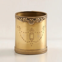 Gold-Finish Cylindrical Storage Container Embossed Holder Decorative Container Ornate for Vanity
