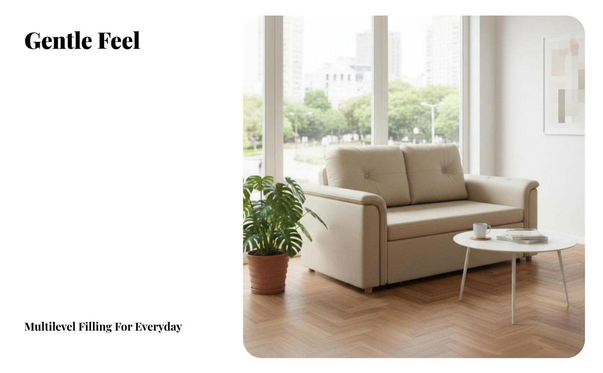 DoubleUse Pull-extendable Sofa Bed Two-Person Pull-extendable Loveseat Bed Space-Saving transformable Couch Advanced Fabric Fabric for Apartment Residents, Students, Young Adults, Small Spaces, Home Office