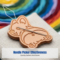 Needle Collector, Retro Leather Sewing Tool, Cute Pet Design, DIY Embroidery Stitch