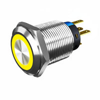 Round Waterproof Push Button Long Mechanical Life Waterproof Stainless Steel Switch for Automotive, Marine
