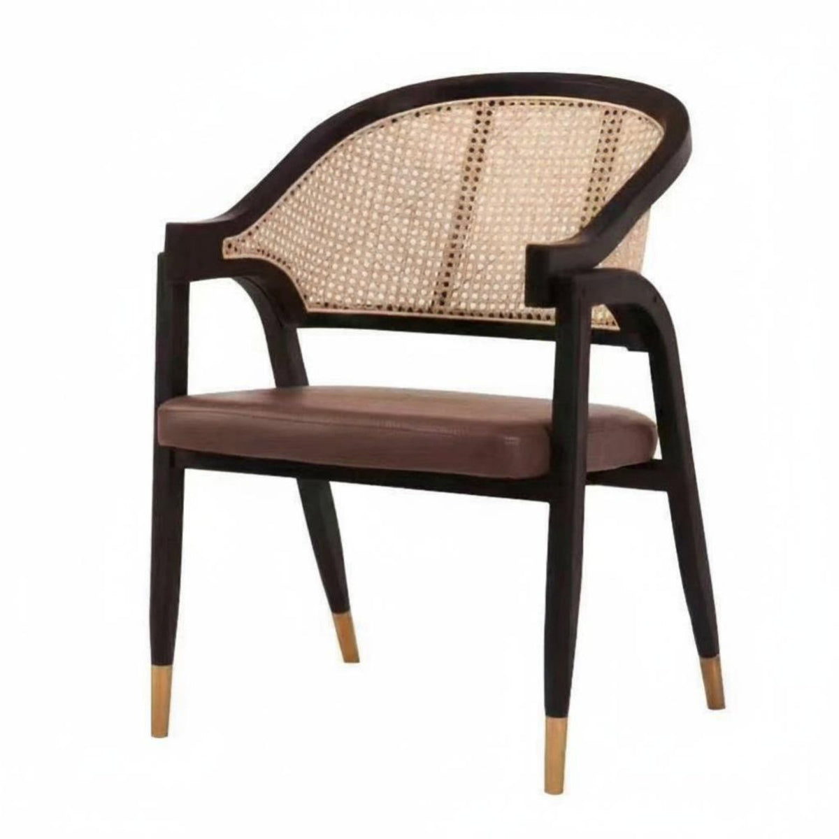 Retro Design Woven Back Armchair Handmade Weaving Cane Back Armchair Upholstered Cushion Dining Seat Breathable Backrest for Interior Designers, Homeowners, Business Owners, Restaurant, Living Room, Kitchen, Bedroom