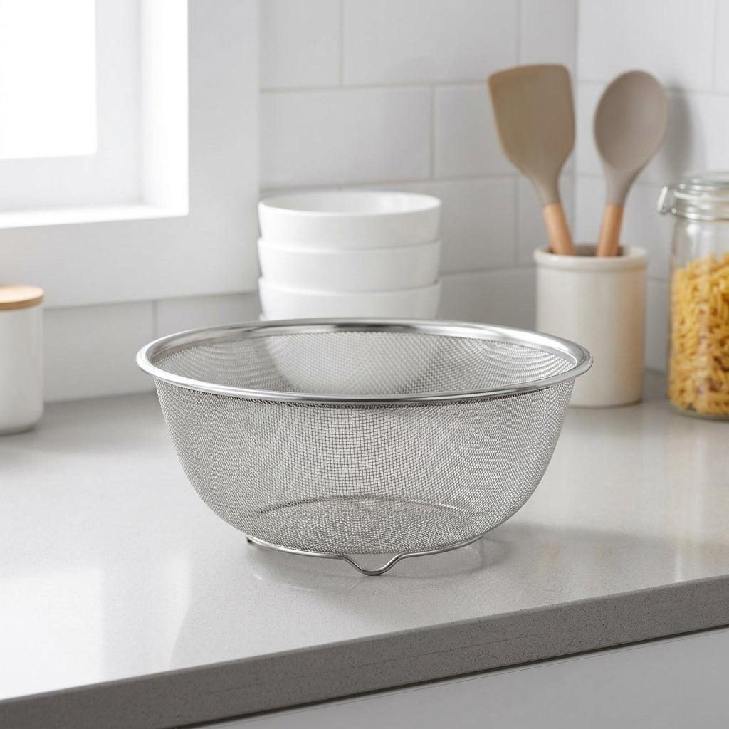 Double Layer Colander and Washing Bowl Set, Stainless Steel Colander with Handles, Modern Minimalist Fruit Strainer Bowl for Rice and Vegetables