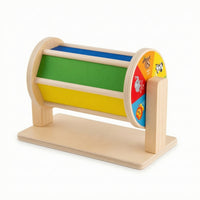 Textile Drum Infant Plaything Rotating Activity Drum Young Child Wooden Rotating Toy for Young Children, Nursery
