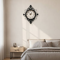 Wall Clock with Metal Frame Iron-Look Metal Wall Clock Ornate for Living Room, Entryway, Hallway