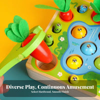 Made from Wood Fishing Carrot Harvest Game Develops Fine Movement Skills Fishing Game Interactive Play 3 in 1 Wooden Activity Toy Hand-Eye Coordination for Toddlers, Preschoolers, Daycare, Playroom