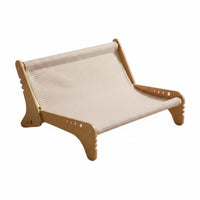 Slanted Backrest Pet Lounge Bed Raised Side Supports Sling Pet Bed Round Cutouts Wooden Feline Sofa Open Legs for Cats, Small Dogs, Indoor