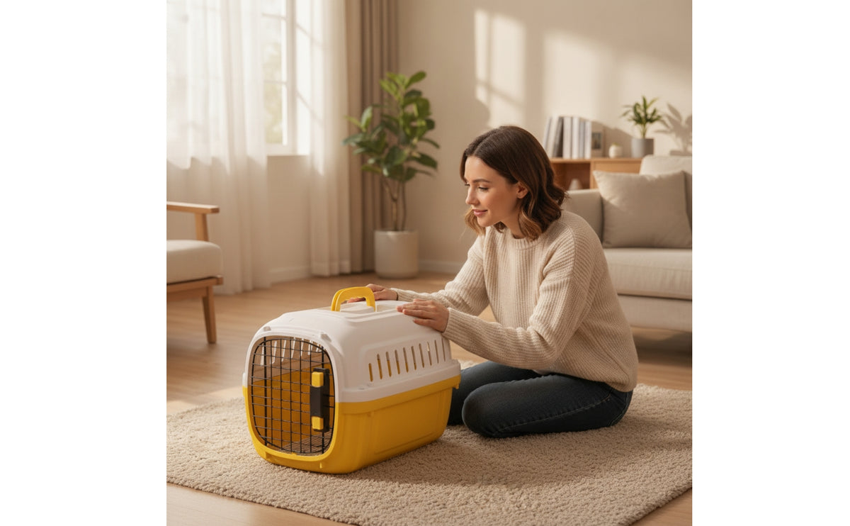 Pet Travel Carrier with Bowl Ventilated Solid-Sided Pet Carrier Easy to Carry Dog Crate for Cats, Small Dogs, Car Rides, Veterinarian Visits