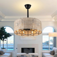 Industrial Overhead Fan Light double Use Rope Overhead Fan Light Adjustable Speed for Dining Room, Bedroom