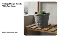 Embossed Planter Thickened Wall Retro Design Flower Pot Round Pot for Balcony, Patio, Office
