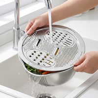3-in-1 Stainless Steel Rice Washer Basin with Grater and Slicer for Vegetables and Fruits