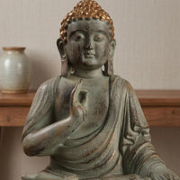 Seated Buddha Statue Antique Finish Buddha Figurine Textured Hair