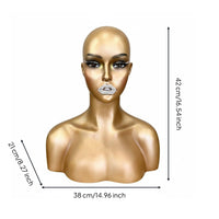Mannequin Head with Shoulders Solid Core Hairpiece Display Head Pierced Ears Hairpiece Display Bust for Salon
