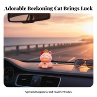 Lucky Cat Figurine Creative Gift Welcoming Feline Statue Auspicious Miniature Kitten Figure for Drivers, Collectors, Home Desktop, Cake Topper