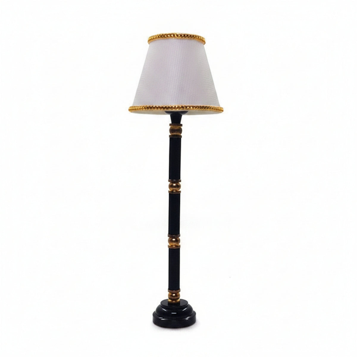 Gold Trim Miniature Dollhouse Floor Lamp Black and White 1:12 Scale Floor Lamp