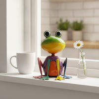 Metal Frog Figurine Hand-Painted Metal Frog Statue Garden Statue Colorful Artisanal for Gardeners, Patio, Balcony