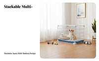 With Wheels Multi-Level Pet Enclosure Secure Lock Stackable Dog Crate Easy to Clean Rolling Pet Kennel Rust-Proof for Medium Dogs, Cats, Young Dogs, Veterinary Clinics