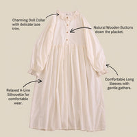 Maxi Dress for Women UK with Embroidered Doll Detail, Long Sleeve Summer Dresses in Linen Blend, Plus Size Casual