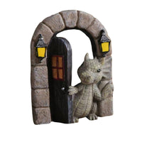 Dragon Statue with Arch Hand-Cast Dragon Figurine Cute for Patio, Fantasy Fans