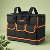 Oxford Textile 18 Inch Tool Bag Black and Orange Hard Bottom Tool Bag Flat-Lid Design Portable Storage Reinforced Handle