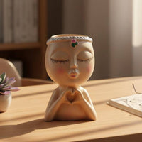 Girl Figurine Pen Holder Multi-Functional Head Planter Pot Decorative Cute Face Flower Pot for Girls, Office, Desk