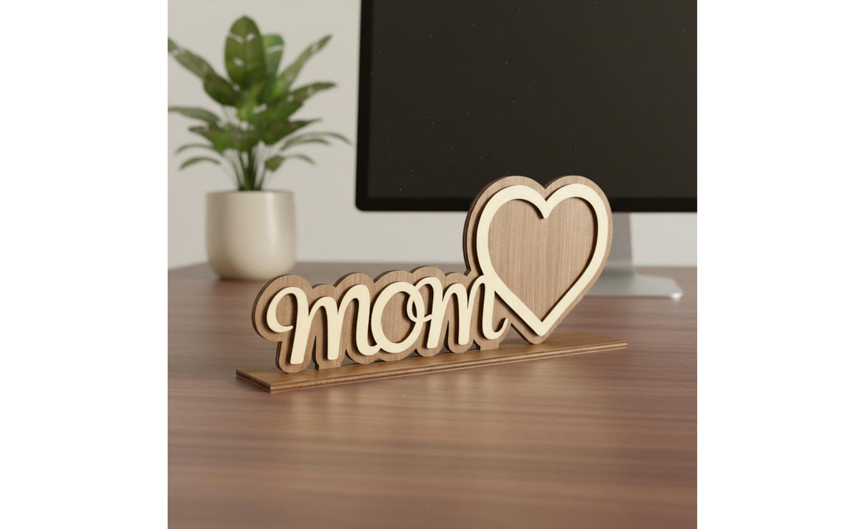 Personalized Gift Wooden Mom Photo Frame Layered Design Mom Heart Photo Frame Rustic Mother's Day Tabletop Sign for Mothers, Office Desk