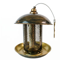 Hanging Metal Bird Feeder Hook Hanger Dome Top Bird Feeder Round Base Tray