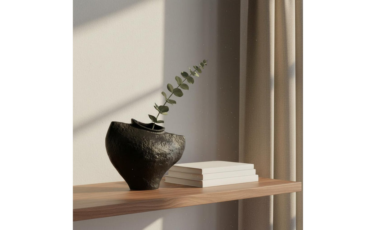 Minimalist Texture Vase Artistic Design Double Ear Flower Vase Neutral Tones Home Decor for Tea Room, Showroom