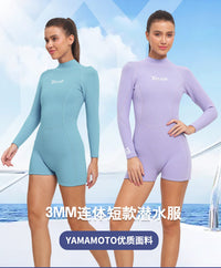 新品潜水服女款连体泳衣长袖短裤防晒透气速干显瘦冲浪漂流浮潜衣