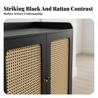 Light Luxury Aesthetic Rattan Door Shoe Cabinet Japanese design Entryway Console Floor-Standing Storage Furniture Ventilated Design for Apartment Dwellers, Homeowners, Families, Foyer, Hallway, Living Room, Bedroom
