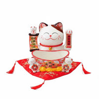 Fortunate Cat Key Bowl Adorable Appearance Fortunate Cat Statue with Tray for Front Desk
