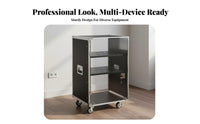 Heavy Duty 19-Inch Portable Rack Case Sturdy Construction Rolling Audio Equipment Rack Vented Design Lockable Amplifier Cabinet Ample Ventilation for DJs, Musicians, Conference Room, Home Theater, Recording Studio, Live Performance