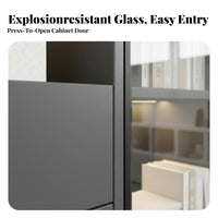 Multiple Compartments Glass Door Office Sideboard Adjustable Shelves Filing Cabinet Minimalist Aesthetic Storage Credenza Wide Top Surface for Business Owners, Homeowners, Interior Decorators, Study Room, Reception Area, Hallway, Entryway