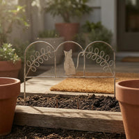 Distressed Finish Feline Fence Ornament Leafy Vine Scrollwork Iron Garden Fence Vintage Feline Iron Ornament Eggshell for Balcony