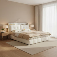 Gas Lift Storage Bed Frame Cream Airy Aesthetic Bed Frame for Couples, Small Apartments